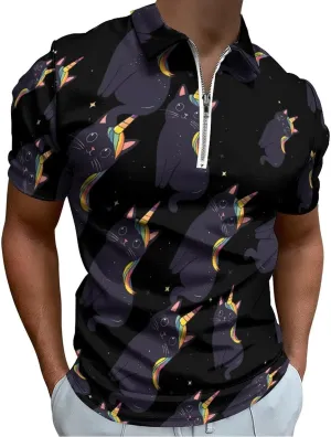 Catcorn Trendy Polo Shirts for Men Short Sleeve Lapel Collar Zipper T-Shirts Outdoor Sports 2XL