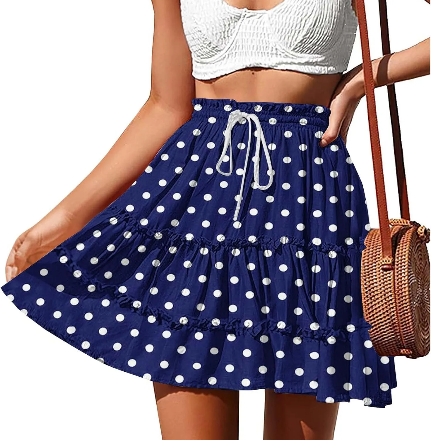 Flowy Printed Mini Skirts for Women Casual High Waisted Summer Boho Skirt Lightweight Adjustable Tie Knot Skorts