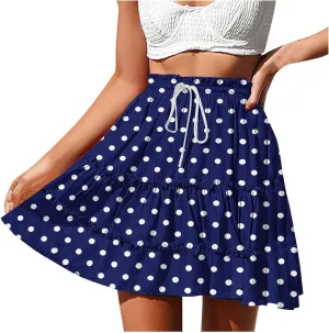 Flowy Printed Mini Skirts for Women Casual High Waisted Summer Boho Skirt Lightweight Adjustable Tie Knot Skorts