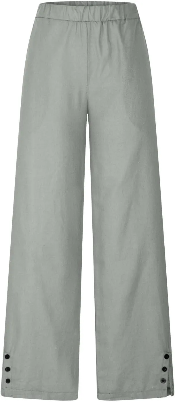 JOAU Cotton Linen Pants for Women 2025 Summer Casual Loose Elastic High Waisted Straight Leg Trousers Beach Vacation Clothes