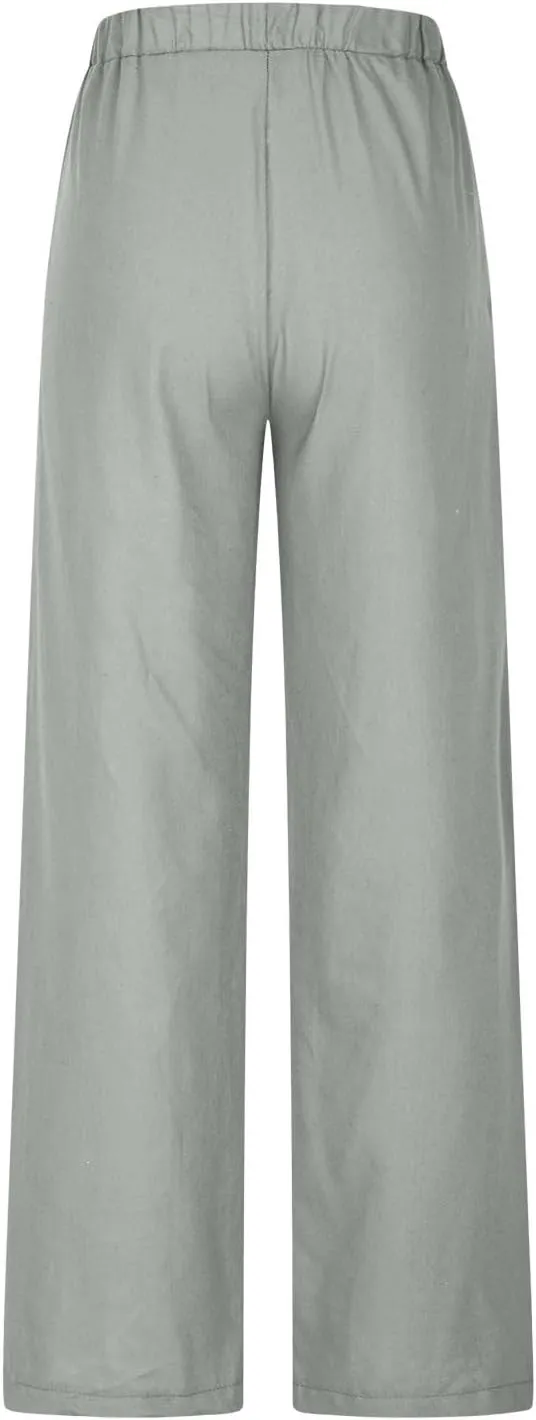 JOAU Cotton Linen Pants for Women 2025 Summer Casual Loose Elastic High Waisted Straight Leg Trousers Beach Vacation Clothes