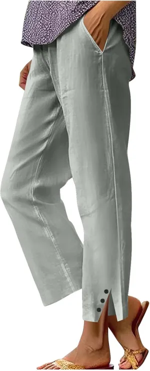 JOAU Cotton Linen Pants for Women 2025 Summer Casual Loose Elastic High Waisted Straight Leg Trousers Beach Vacation Clothes