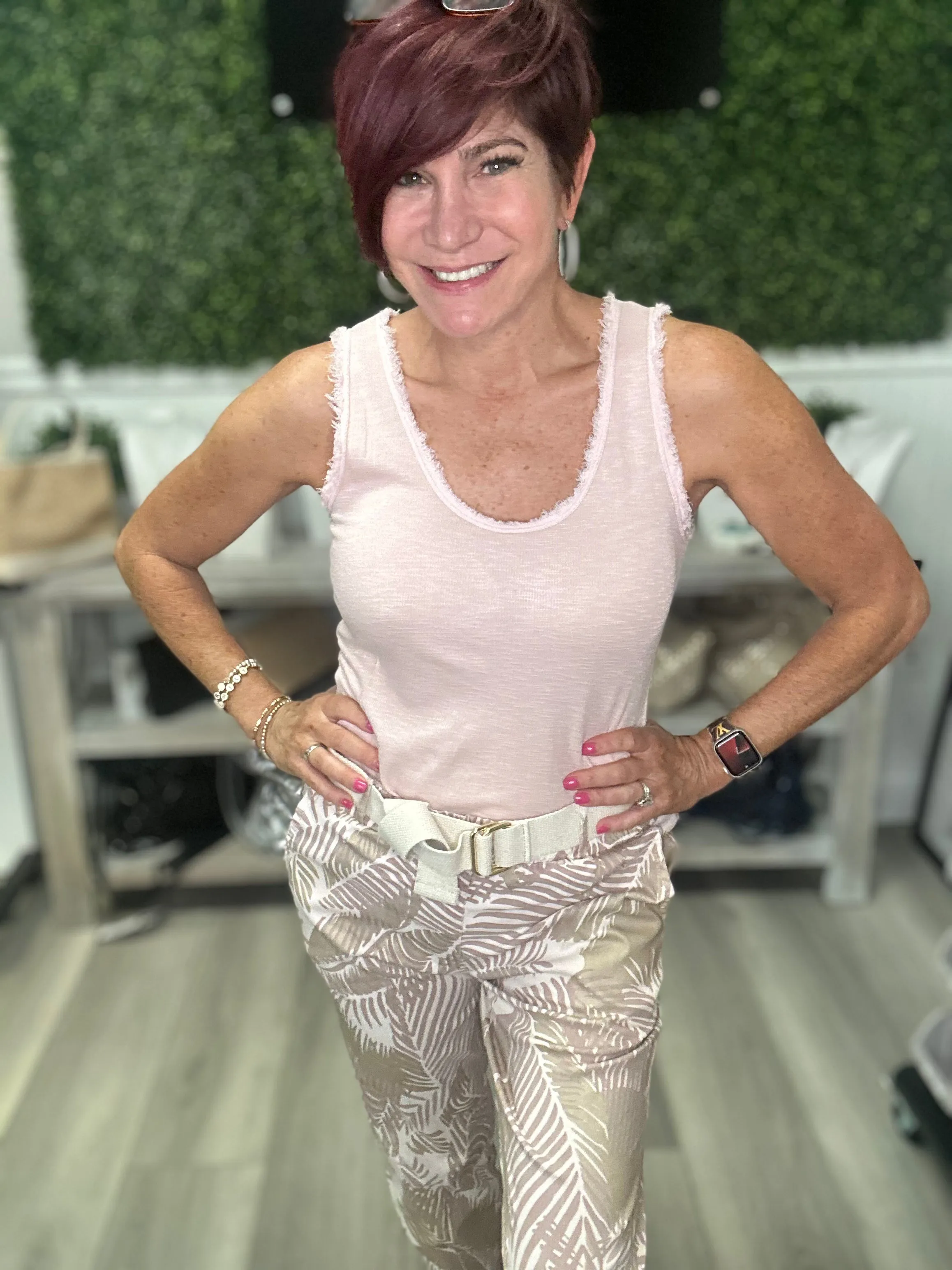 Palm Print Belted Pant