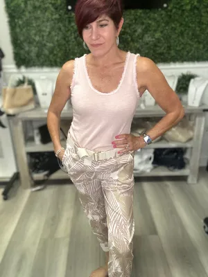 Palm Print Belted Pant
