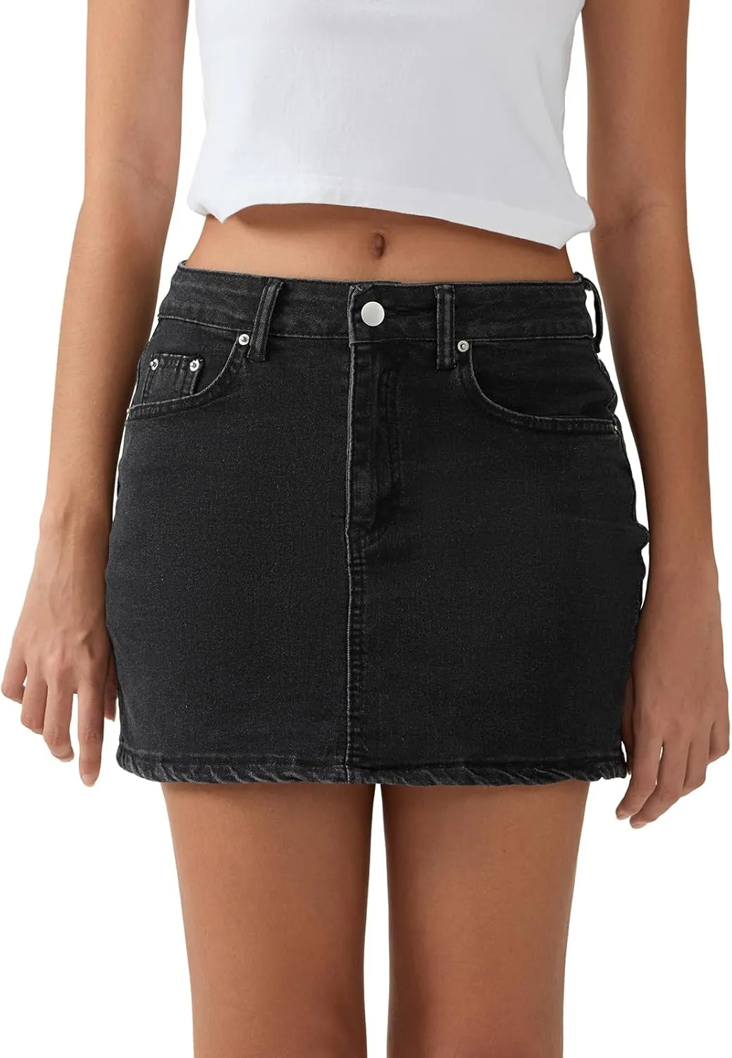 Seyumixi Women Blue Denim Skirt Casual Mini Jean Skirt Stretch Bodycon Low Rise Micro Cargo Skirt with Pockets