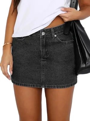 Seyumixi Women Blue Denim Skirt Casual Mini Jean Skirt Stretch Bodycon Low Rise Micro Cargo Skirt with Pockets