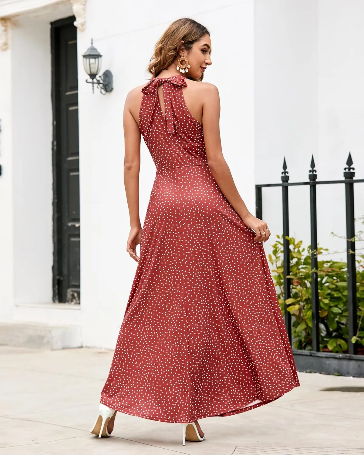 STYLEWORD Women's Summer 2025 Maxi Dress Floral Halter Neck Sexy Party Wedding Guest Long Formal Dress