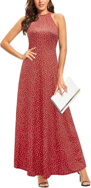 STYLEWORD Women's Summer 2025 Maxi Dress Floral Halter Neck Sexy Party Wedding Guest Long Formal Dress