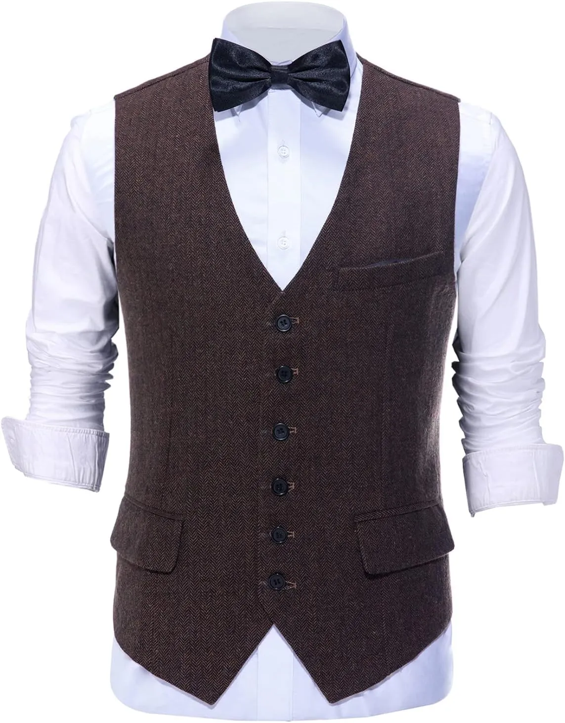 Tuikayoo Mens Herringbone Suits Vests Wool Business Tweed Retro Waistcoats Groomsman Slim Fit