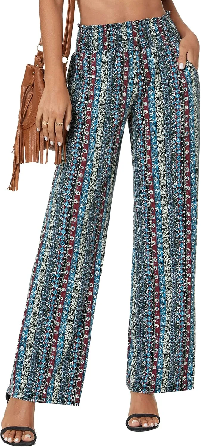 Urban CoCo Women's Boho Palazzo Pants Wide Leg Beach Pants High Waisted Lounge Pants with Pockets