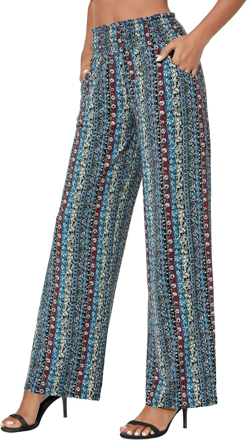 Urban CoCo Women's Boho Palazzo Pants Wide Leg Beach Pants High Waisted Lounge Pants with Pockets