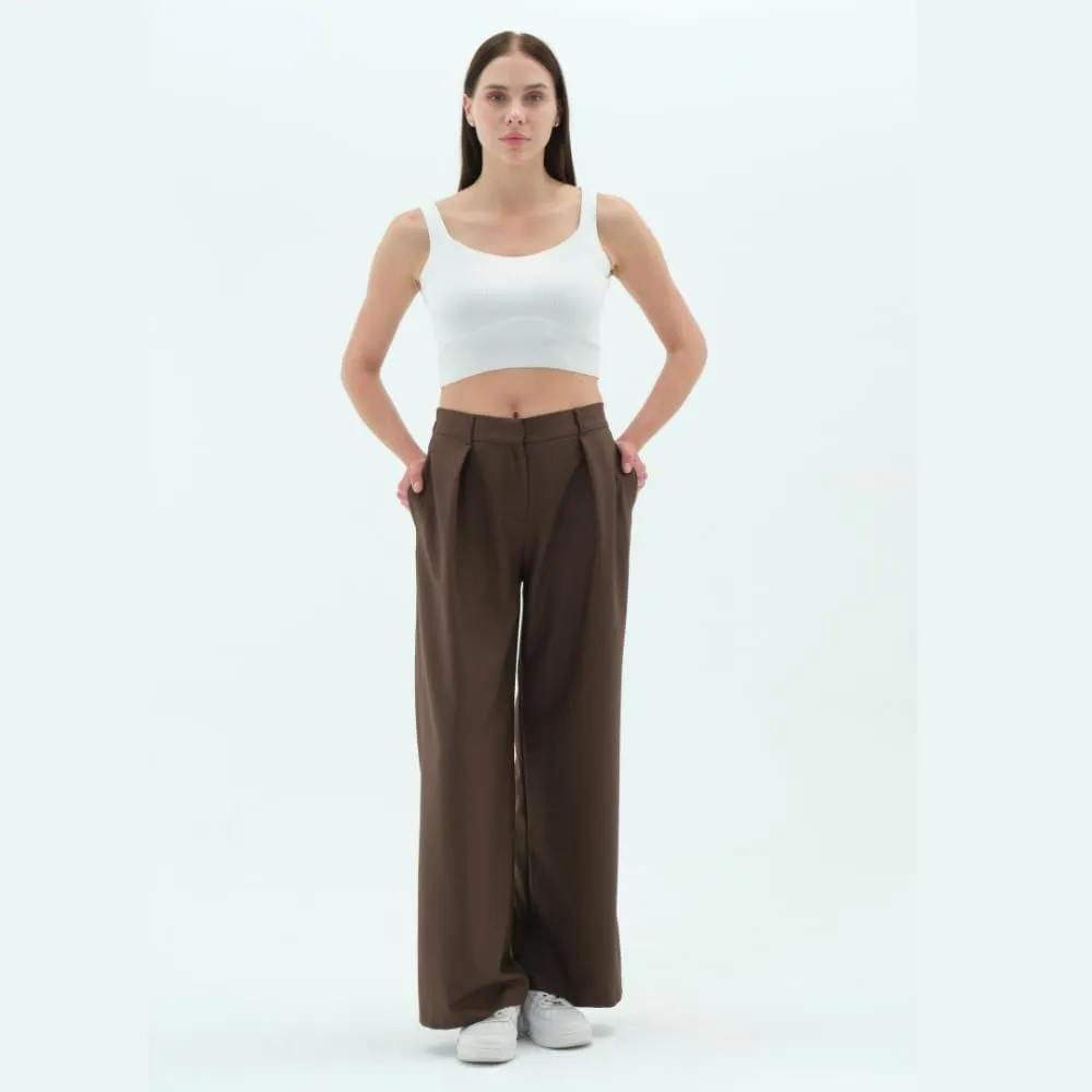 Wide Leg Work Pants Womens Elastic High Waisted Casual Office Dress Pants Trousers with Pocket Normal and Plus Size Slacks