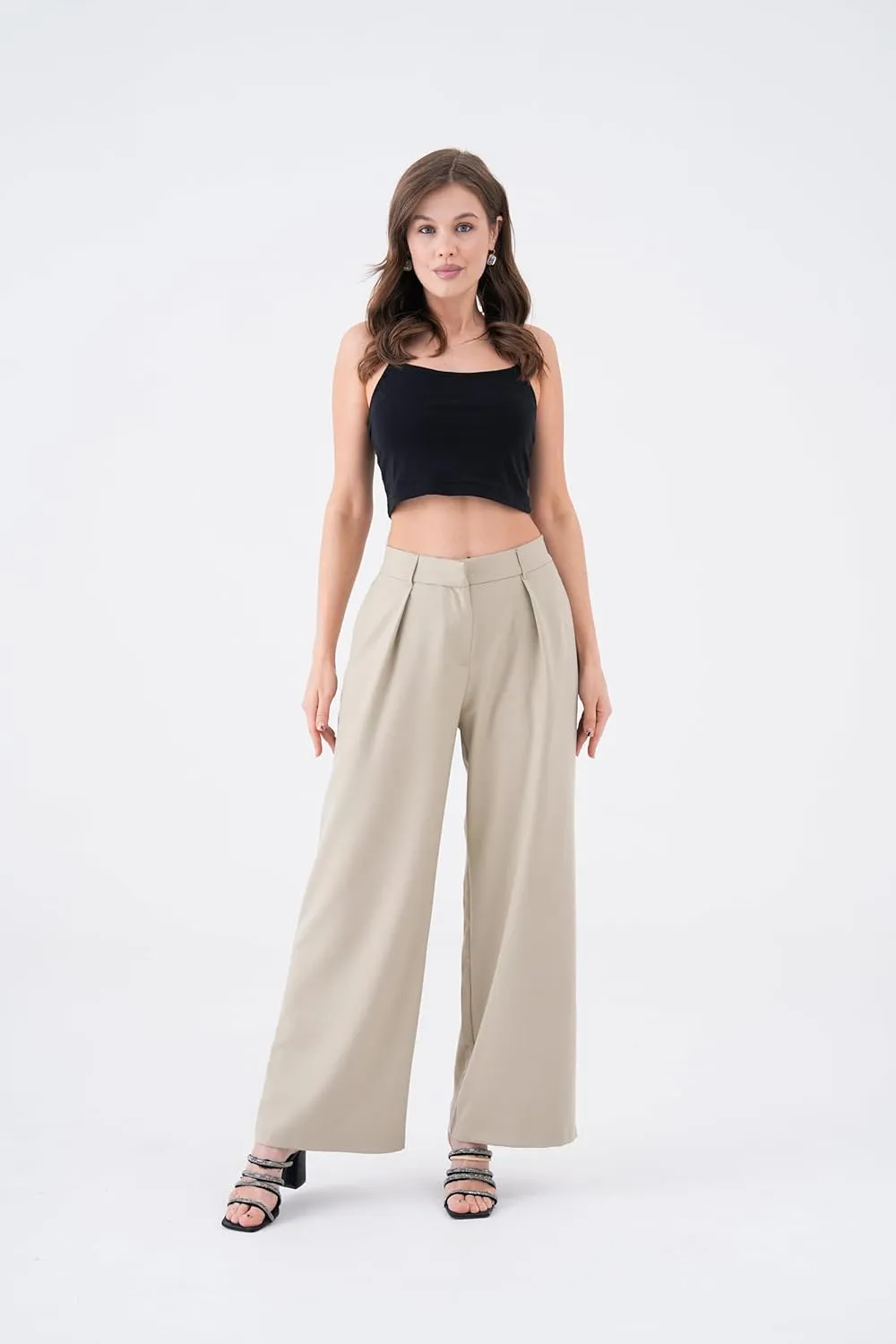 Wide Leg Work Pants Womens Elastic High Waisted Casual Office Dress Pants Trousers with Pocket Normal and Plus Size Slacks