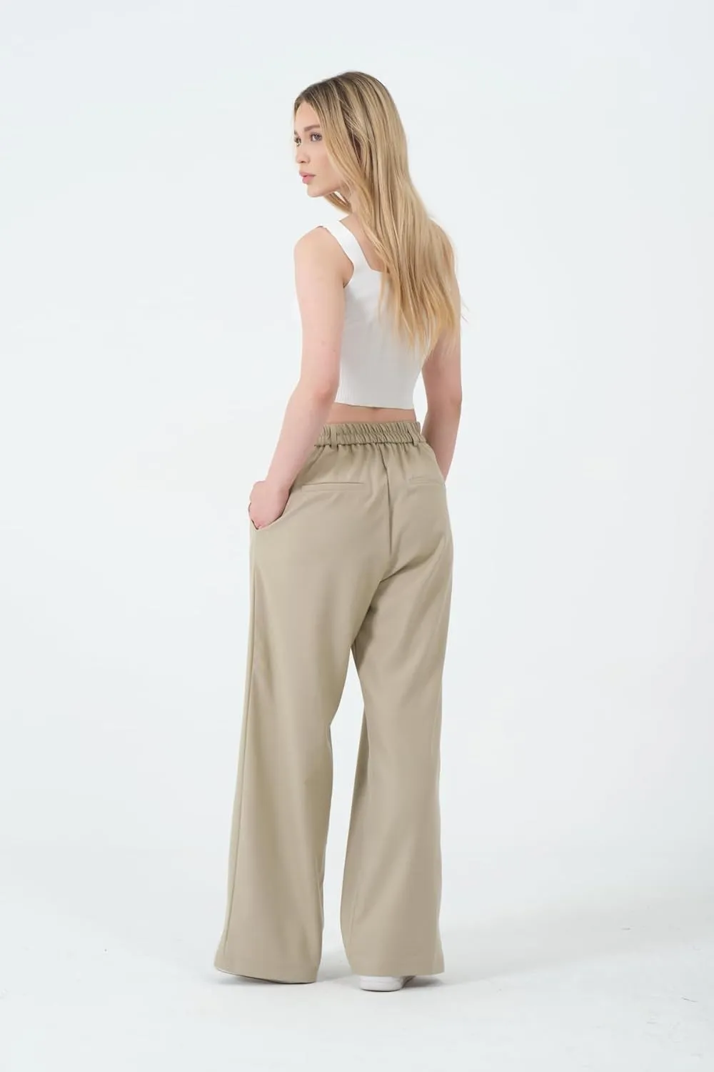 Wide Leg Work Pants Womens Elastic High Waisted Casual Office Dress Pants Trousers with Pocket Normal and Plus Size Slacks