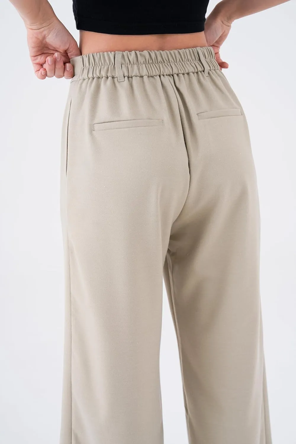 Wide Leg Work Pants Womens Elastic High Waisted Casual Office Dress Pants Trousers with Pocket Normal and Plus Size Slacks