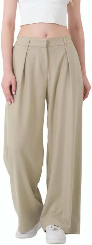 Wide Leg Work Pants Womens Elastic High Waisted Casual Office Dress Pants Trousers with Pocket Normal and Plus Size Slacks