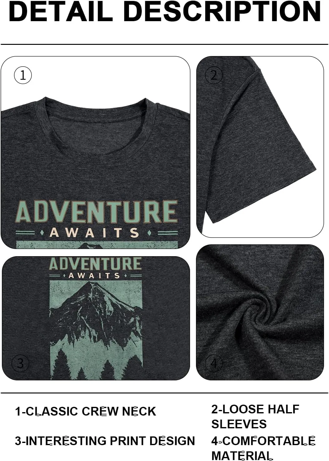 Women Adventure Awaits Shirt Outdoor Graphic Tee Hike Mountain Nature Travel Shirts Casual Workout Short Sleeve Tops