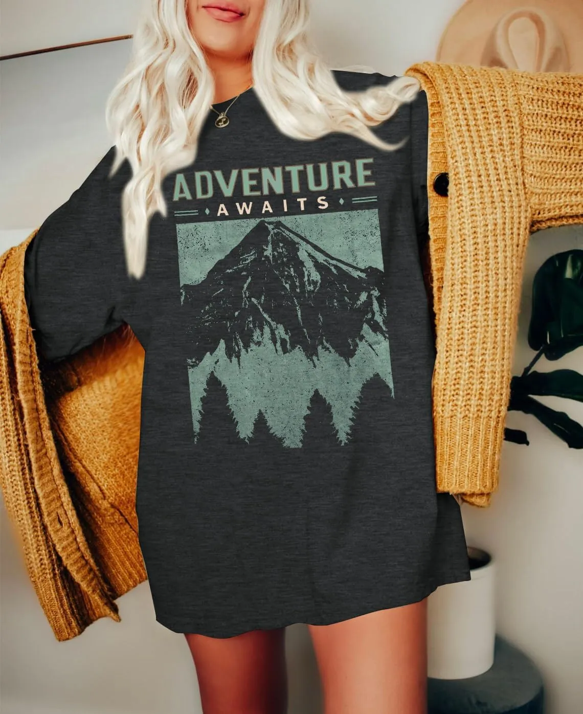 Women Adventure Awaits Shirt Outdoor Graphic Tee Hike Mountain Nature Travel Shirts Casual Workout Short Sleeve Tops