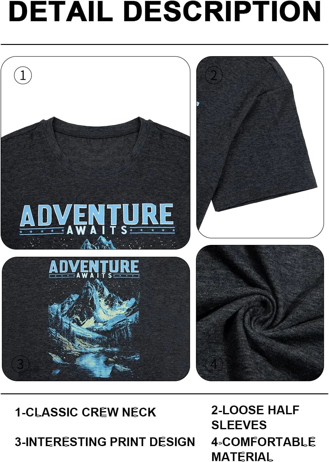 Women Adventure Awaits Shirt Outdoor Graphic Tee Hike Mountain Nature Travel Shirts Casual Workout Short Sleeve Tops