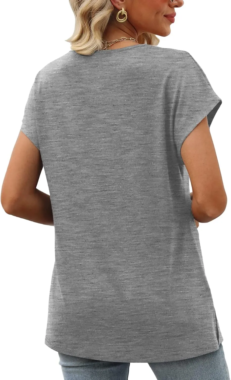 Womens Cap Sleeve Summer Tops 2025 Trendy Tank Tops Lace V Neck Loose Fit Shirts
