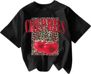 Women's Cherry Bow Graphic Tees Short Sleeve Crew Neck Summer T Shirt Tops for Women Trendy