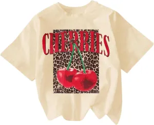Women's Cherry Bow Graphic Tees Short Sleeve Crew Neck Summer T Shirt Tops for Women Trendy