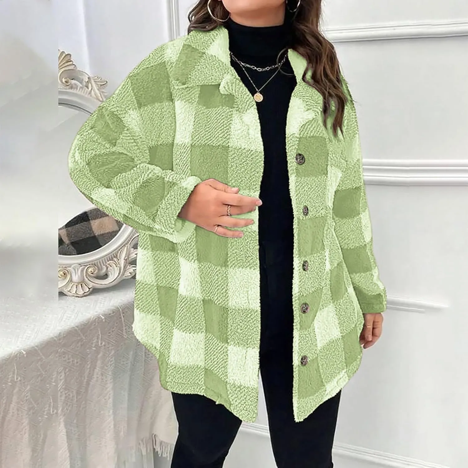 Womens Fuzzy Fleece Hooded Jackets Button Down Sherpa Coats Casual Winter Warm Outwear Sweaters with Pockets