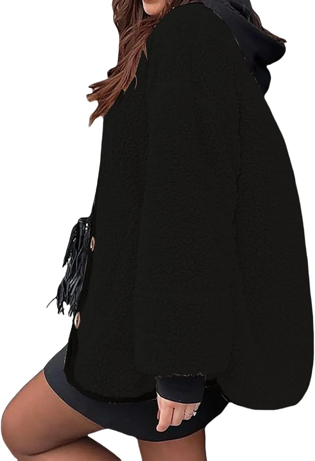 Women's Warm Winter Coats Casual Long Sleeve Button up Fuzzy Sherpa Fleece Jackets Outerwear